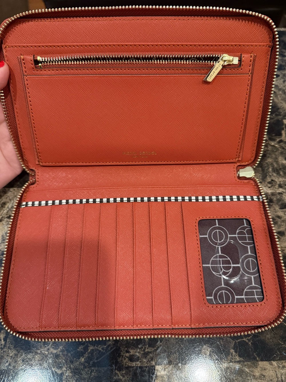 Henri Bendel Saffiano Leather Zip-Around Organizer Wallet – Paprika Orange Red - Picture 9 of 14
